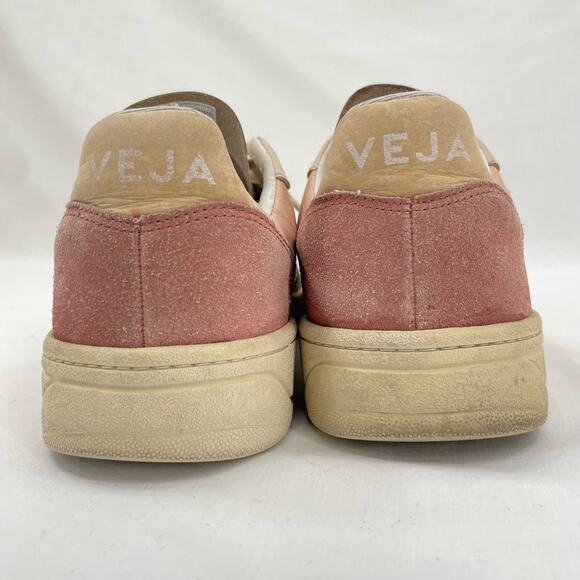 Veja V-10 Multico Nude Colorblock Sneakers Suede Leather Pink Blue Cream Size 8 - Picture 7 of 16
